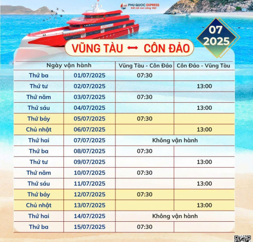 Thông Báo: Lịch Tàu Vũng Tàu - Côn Đảo 7/2025 (Tàu Thăng Long)